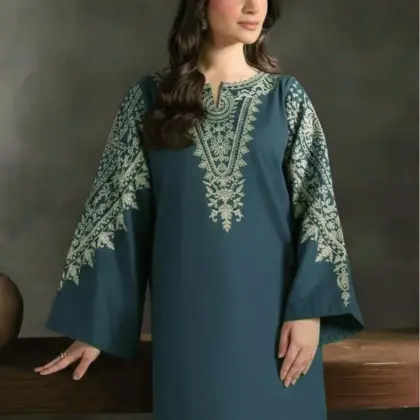 Turquoise Embroidered Lawn 2 Piece Unstitched Wedding Suit for Women