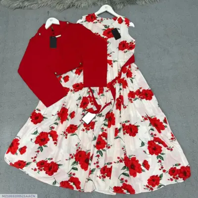 Buy Digital Printed Red Rose Maxi Dress with Cotton Koti