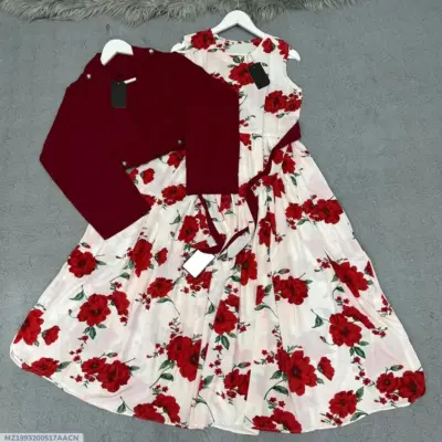 Buy Red Rose Digital Printed Maxi Dress with Cotton Koti