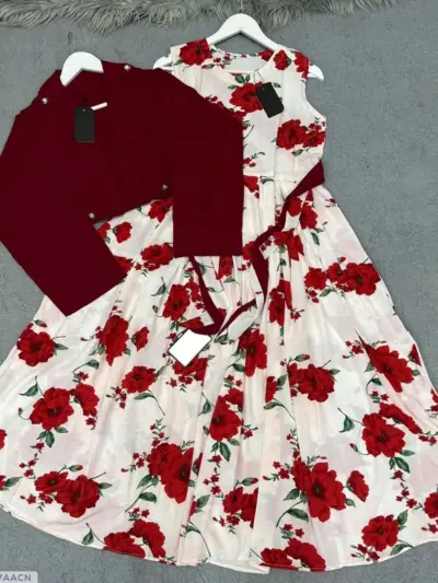 Buy Red Rose Digital Printed Maxi Dress with Cotton Koti