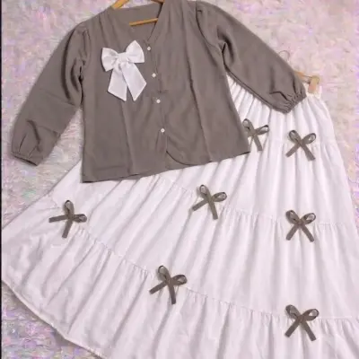 Buy KaaJ Button Top with Bow Work Skirt Set for Women
