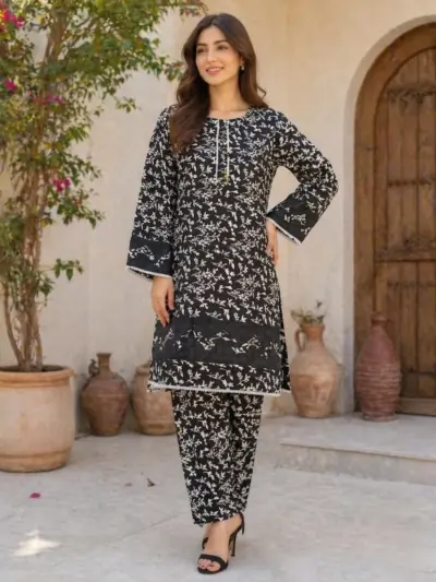 Buy Black Printed Kurta Pajama Set for Women Online