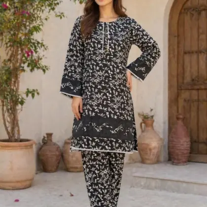Buy Black Printed Kurta Pajama Set for Women Online