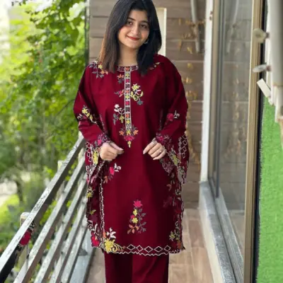 Buy Maroon Embroidered 2Pcs Kurta Trouser Set