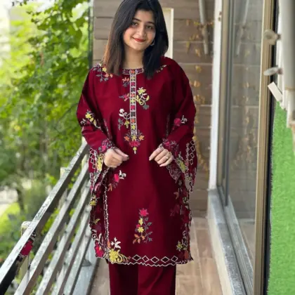 Buy Maroon Embroidered 2Pcs Kurta Trouser Set