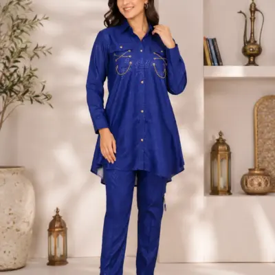 Buy Women Blue Cotton Lawn 2-Piece Suit Set