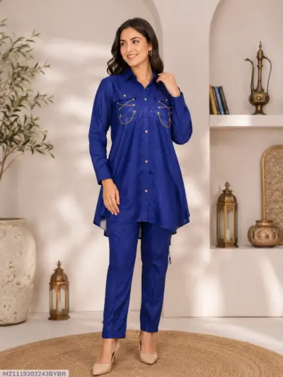 Buy Women Blue Cotton Lawn 2-Piece Suit Set