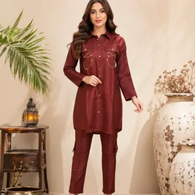 Buy Women Cotton Lawn 2-Piece Brown Suit Set