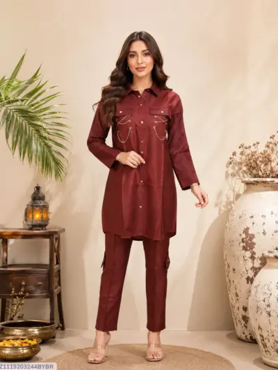 Buy Women Cotton Lawn 2-Piece Brown Suit Set
