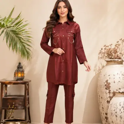 Buy Women Cotton Lawn 2-Piece Brown Suit Set
