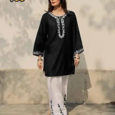 Buy Black Embroidered Cotton Kurta Set for Women