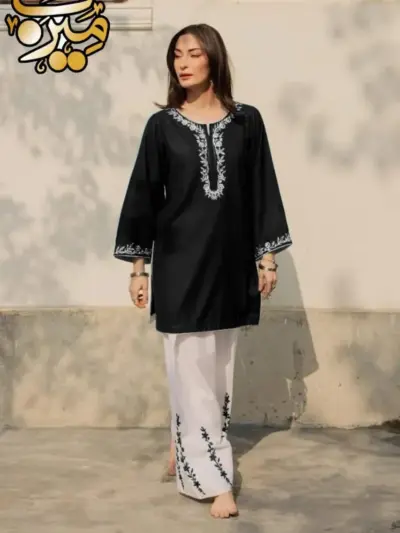 Buy Black Embroidered Cotton Kurta Set for Women