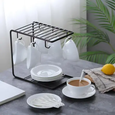 Black Metal Mug & Plate Stand for Kitchen 1 Pc Mug Holder with Hooks