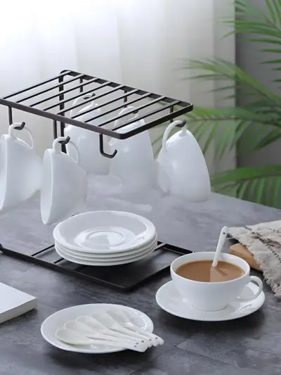 Black Metal Mug & Plate Stand for Kitchen 1 Pc Mug Holder with Hooks