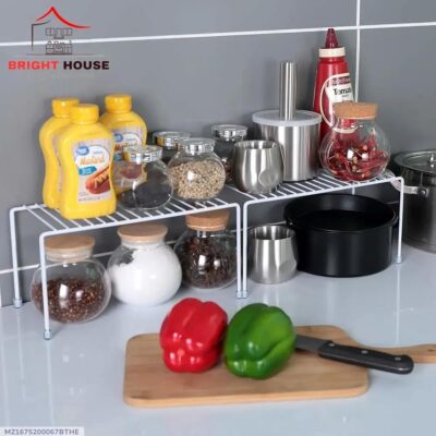 Two Tier Metal Spices Rack White Kitchen Storage Organizer
