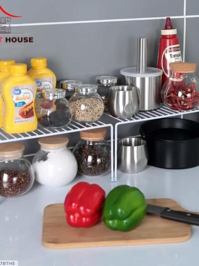 Two Tier Metal Spices Rack White Kitchen Storage Organizer