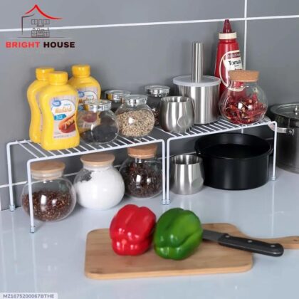 Two Tier Metal Spices Rack White Kitchen Storage Organizer