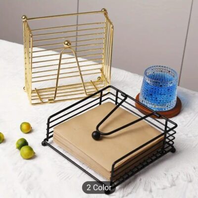 Golden Iron Napkin Holder for Kitchen & Dining Table – 7 x 7 x 2.50 Inch Storage Basket (1 Pc)