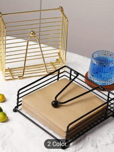 Golden Iron Napkin Holder for Kitchen & Dining Table – 7 x 7 x 2.50 Inch Storage Basket (1 Pc)