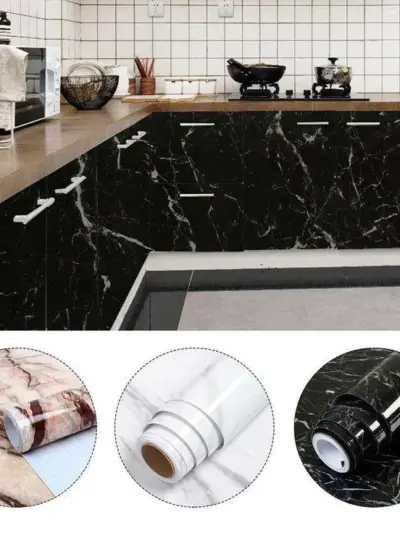 Black & White Marble Self-Adhesive PVC Sheet for Kitchen Countertops, Walls & Furniture – 200 x 60 Cm