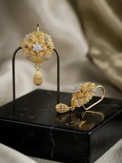 Golden Floral Earrings for Women Gold Plated Casting 1 Pc