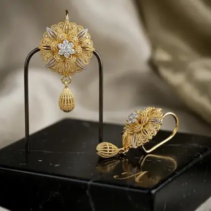 Golden Floral Earrings for Women Gold Plated Casting 1 Pc