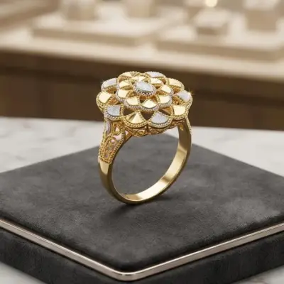 Golden Floral Gemstone Ring for Women Gold Plated Casting 1 Pc