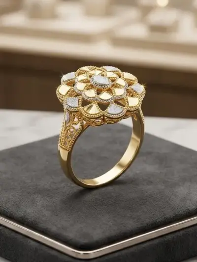 Golden Floral Gemstone Ring for Women Gold Plated Casting 1 Pc