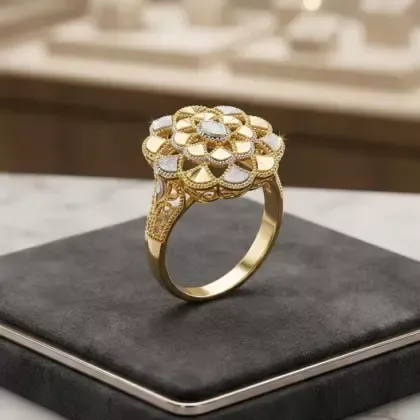 Golden Floral Gemstone Ring for Women Gold Plated Casting 1 Pc