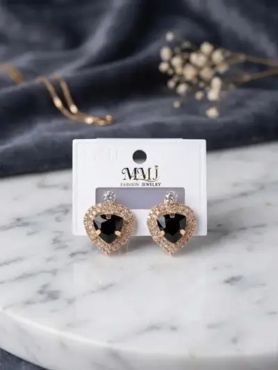Heart Design Gold Plated Crystal Earrings for Women – Alloy Material, Golden Color, 2 Pcs