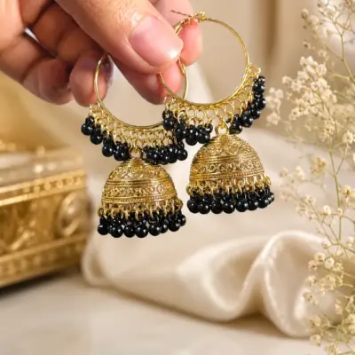 Fancy Gold Plated Crystal Jhumka Earrings for Women