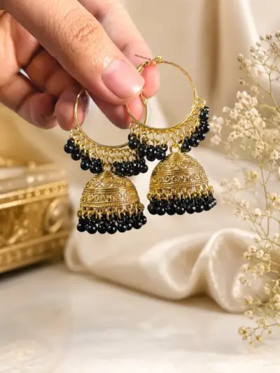 Fancy Gold Plated Crystal Jhumka Earrings for Women
