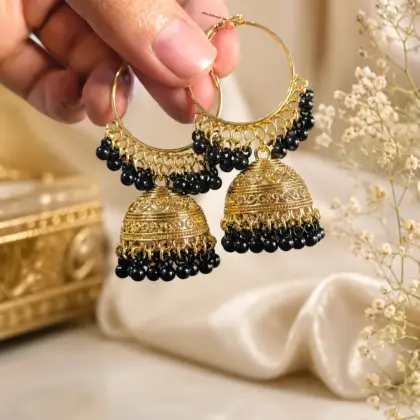 Fancy Gold Plated Crystal Jhumka Earrings for Women