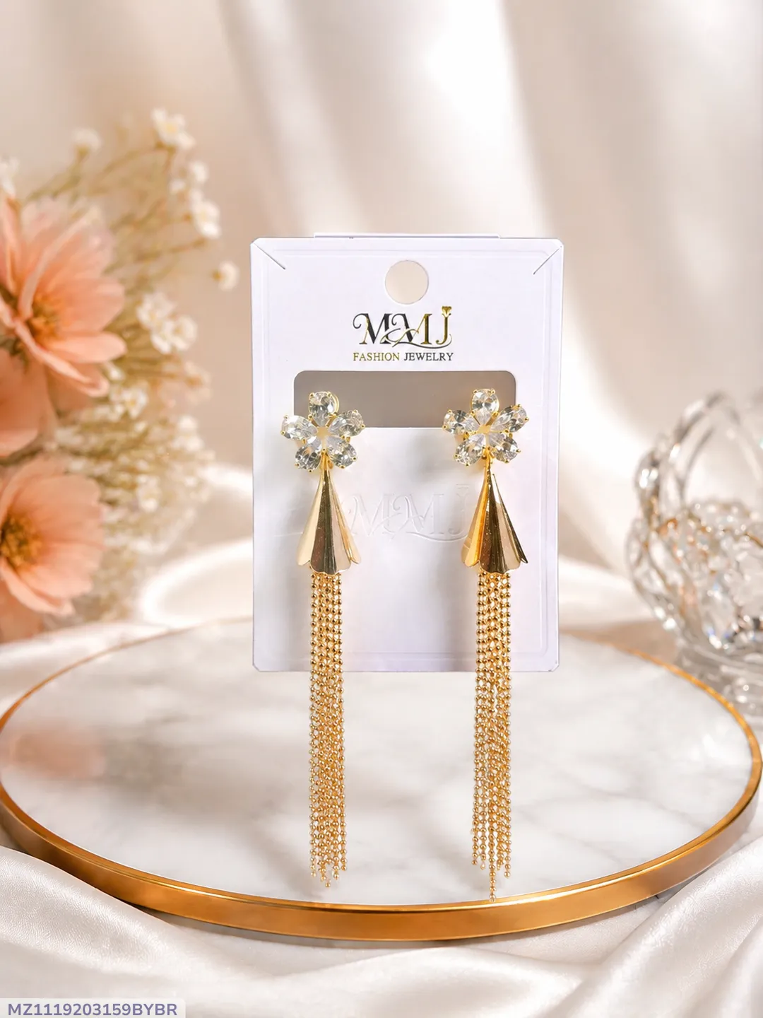 Golden Crystal Earrings for Women Gold Plated Alloy Earrings 2 Pcs