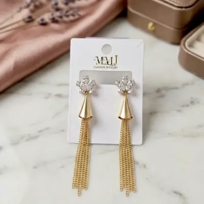 Golden Crystal Earrings for Women Gold Plated Alloy Earrings 2 Pcs