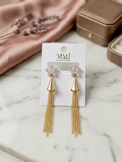 Golden Crystal Earrings for Women Gold Plated Alloy Earrings 2 Pcs
