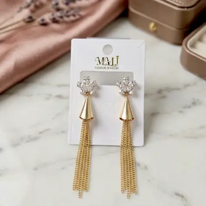Golden Crystal Earrings for Women Gold Plated Alloy Earrings 2 Pcs