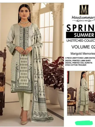 Unstitched Lawn Suit Spring Summer 3 Piece Digital Printed Dress for Women