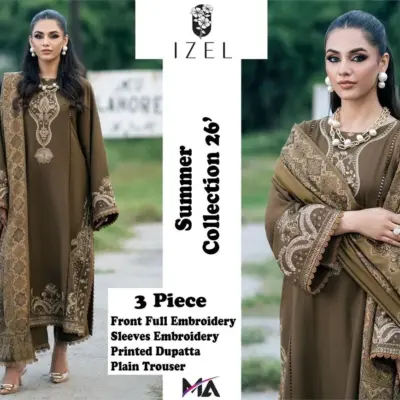 Green Embroidered Lawn 3-Piece Summer Suit with Digital Print Dupatta