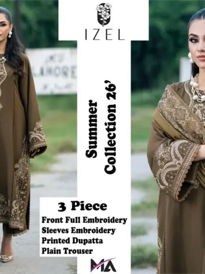 Green Embroidered Lawn 3-Piece Summer Suit with Digital Print Dupatta