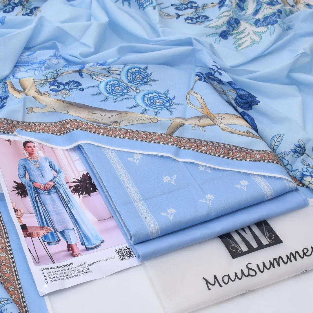 Blue Printed Lawn 3-Piece Unstitched Suit for Women Spring Summer Collection