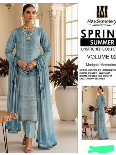 Blue Printed Lawn 3-Piece Unstitched Suit for Women Spring Summer Collection