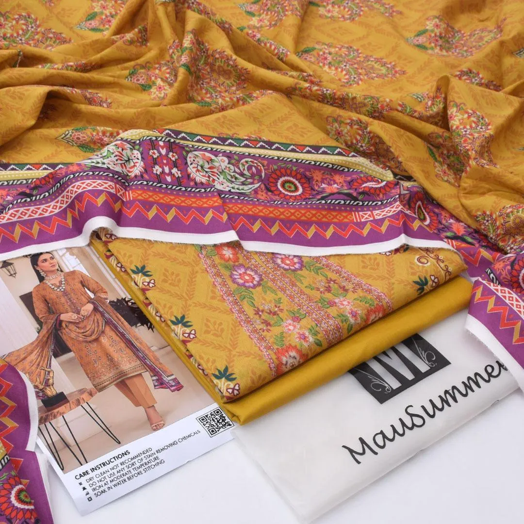 Yellow Printed Lawn 3-Piece Unstitched Suit for Women Spring Summer Collection