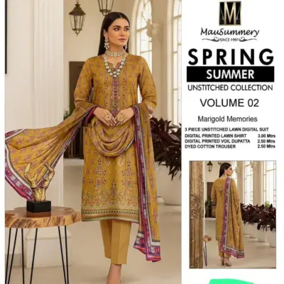 Yellow Printed Lawn 3-Piece Unstitched Suit for Women Spring Summer Collection