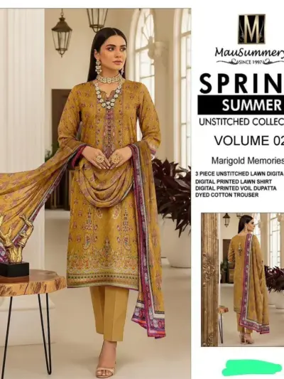 Yellow Printed Lawn 3-Piece Unstitched Suit for Women Spring Summer Collection