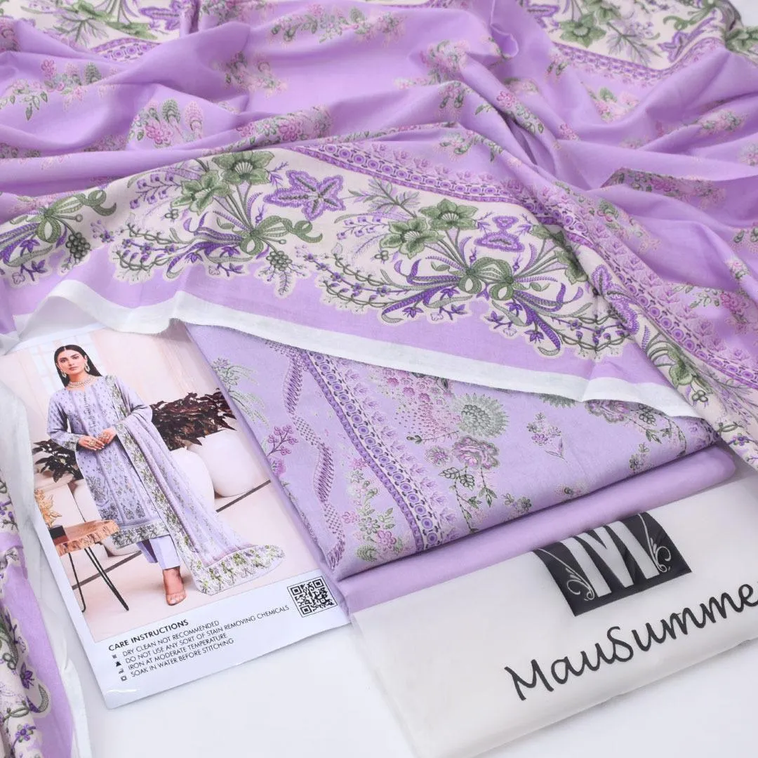 Purple Printed Lawn 3-Piece Unstitched Suit for Women Summer Collection