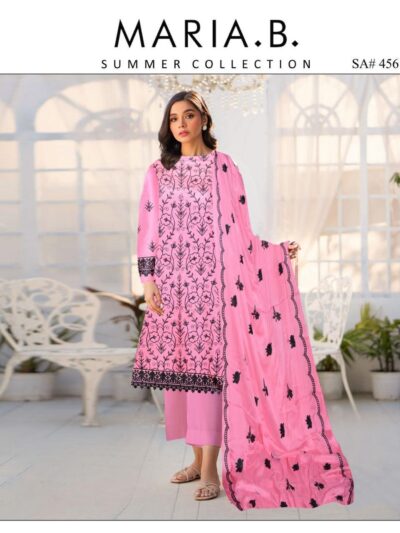 3-Piece Embroidered Lawn Suit for Women Pink with Black Embroidery Summer Wear