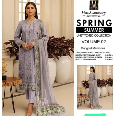 Purple Printed Lawn 3-Piece Unstitched Suit for Women Summer Collection