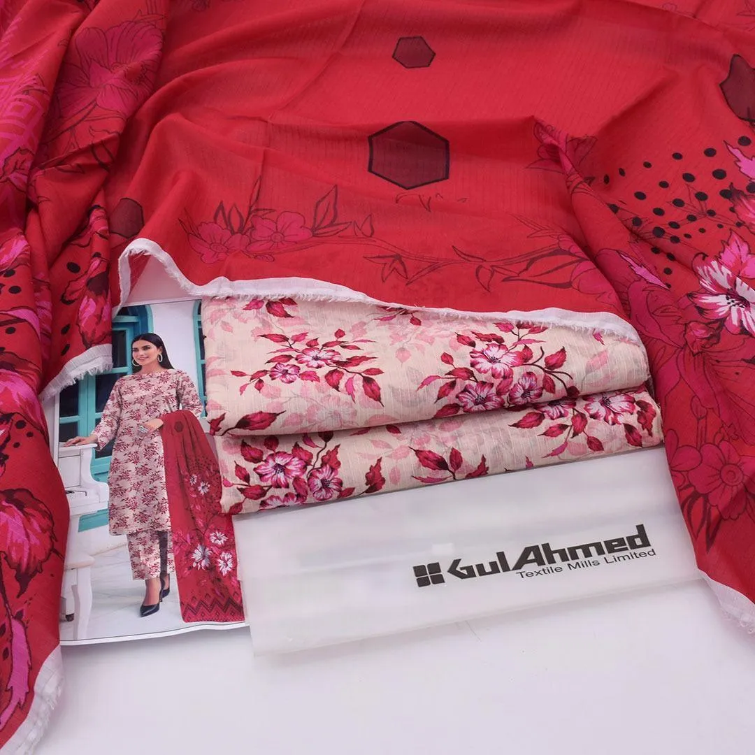3-Piece Digital Print Lawn Suit Red Floral Eid Summer Wear for Women