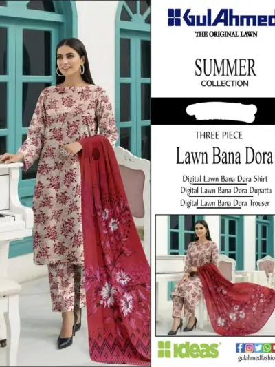 3-Piece Digital Print Lawn Suit Red Floral Eid Summer Wear for Women